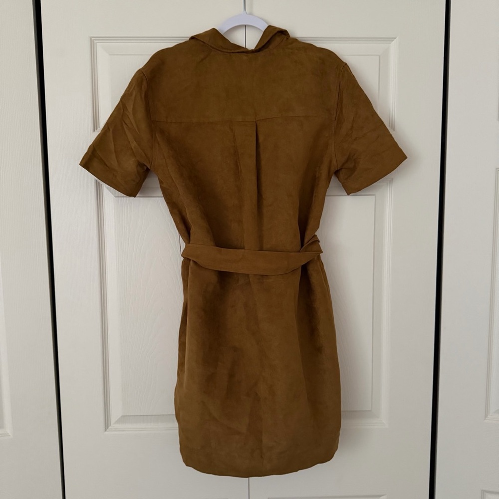 Banana Republic Vegan Suede Mini Shirtdress brown size medium tall collared - Picture 8 of 8